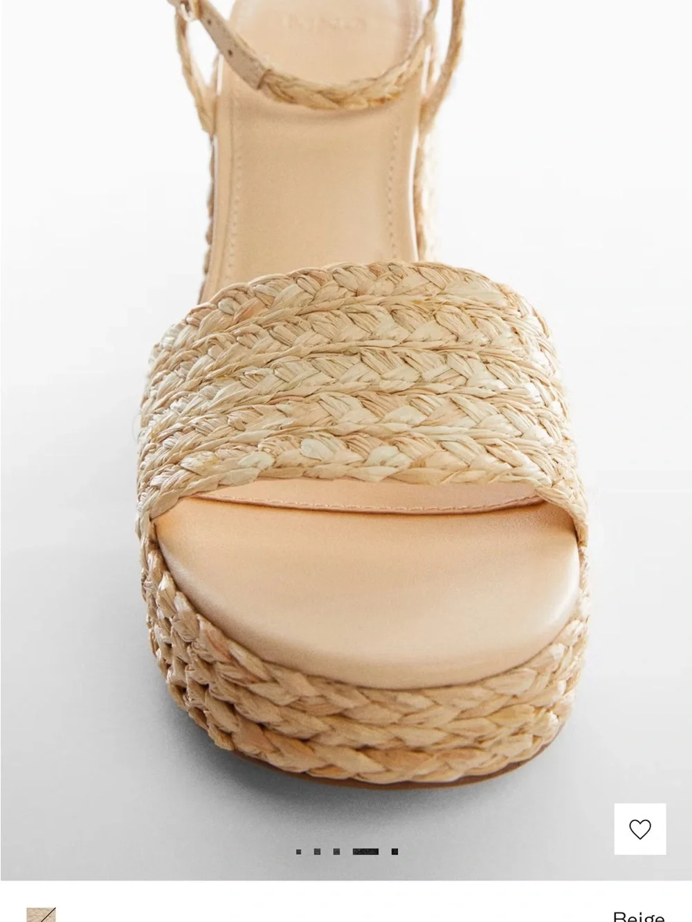 Mango Beige Braided Platform Wedge Sandals with Ankle Strap